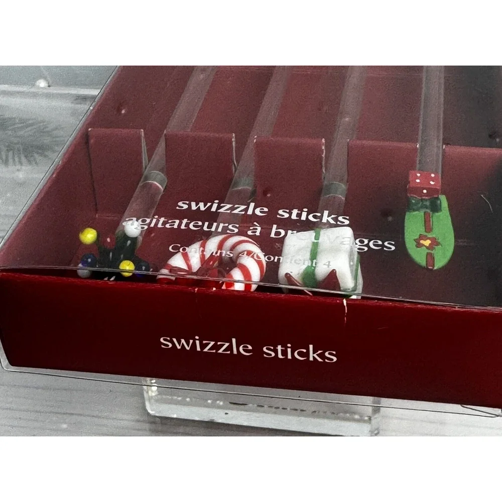 Pier 1 Glass Cocktail Swizzle Sticks Christmas Tree Presents‎ Wreath Surfboard